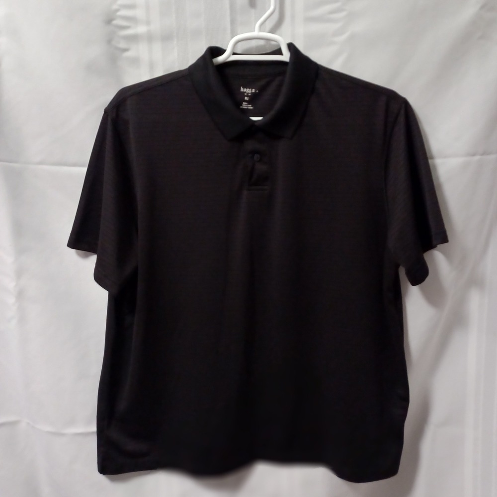 Haggar Polo‎ Shirt Mens XL Black Short Sleeve Ribbed Performance Casual Top